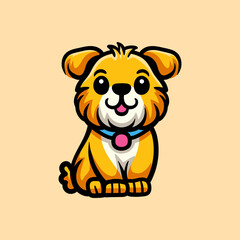 fun sitting dog cartoon character colored isolated drawing line art style sketch classic vintage design illustration