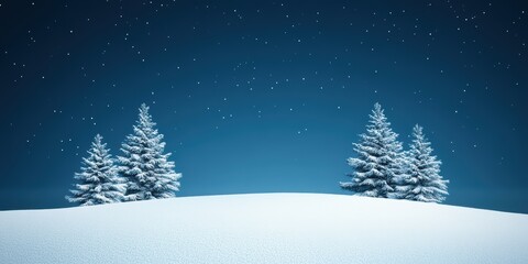 Obraz premium Serene Winter Landscape with Snow-Covered Pines Under Starry Sky Creating a Peaceful and Tranquil Atmosphere for Nature Lovers and Winter Enthusiasts