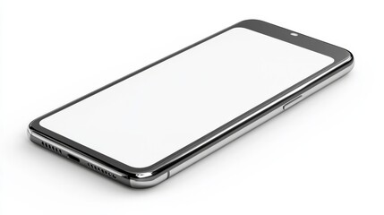 High-quality smartphone with a blank screen and metallic sides, isolated on white background for UI/UX showcase