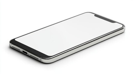 High-quality smartphone with a blank screen and metallic sides, isolated on white background for UI/UX showcase