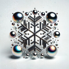 Shiny silver Christmas snowflake isolated on white background.abstract background