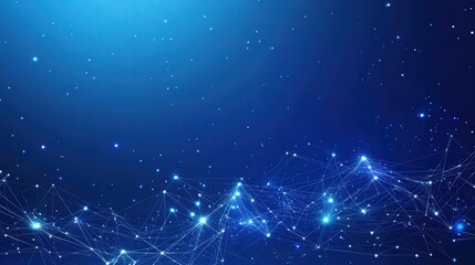 Fototapeta premium Background with interconnected lines and nodes, representing data networks and AI technology, utilizing a color scheme of deep blues and silvers, perfect for digital innovation and tech concepts