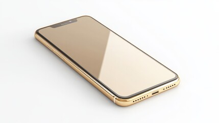 Realistic smartphone mockup in brushed gold, isolated on white for sleek mobile app mockups