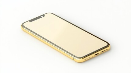 Realistic smartphone mockup in gold finish, blank display, placed on white background for a high-quality app mockup