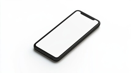 Realistic smartphone mockup with a black frame, displaying a blank screen isolated on a white background