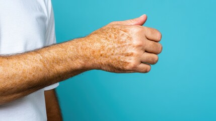 Close up of a Man's Hand Showing Sun Spots and Aging Skin