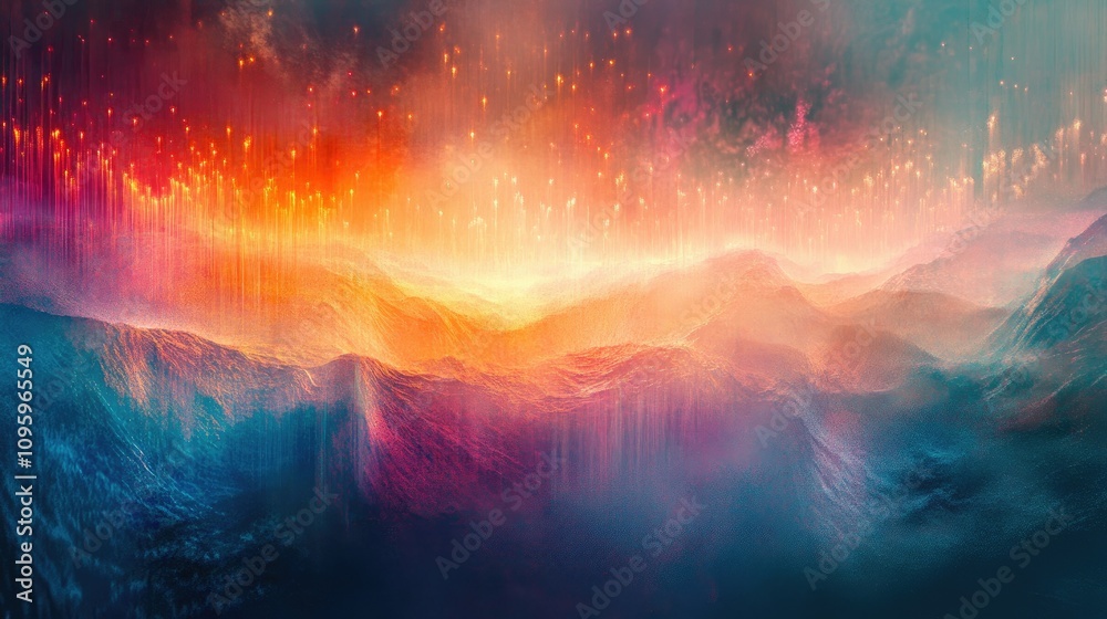 Aufkleber An AI-created abstract landscape, with light rays moving across the scene in dynamic waves, creating a futuristic, energetic atmosphere of illuminated color