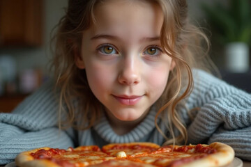 ピザと美少女のAI生成画像