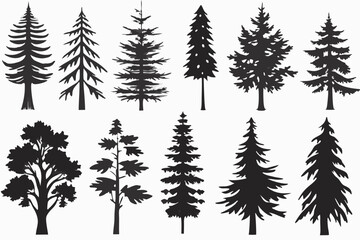 Obraz premium Minimalist Pine Tree Silhouettes Vector Art for Nature and Outdoor Themes