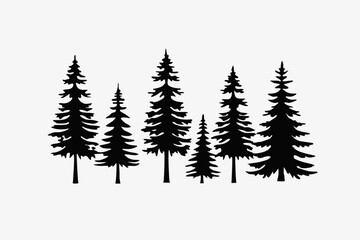Obraz premium Minimalist Pine Tree Silhouettes Vector Art for Nature and Outdoor Themes
