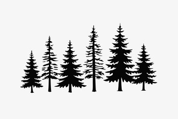 Obraz premium Minimalist Pine Tree Silhouettes Vector Art for Nature and Outdoor Themes