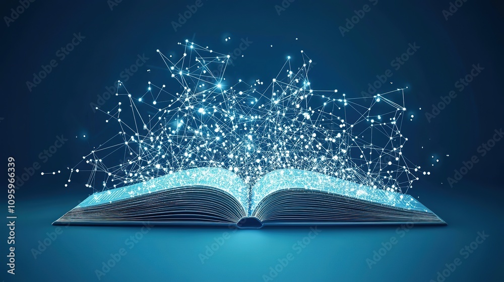 Poster artificial intelligence creating an ebook with polygonal design of interconnected lines and points o