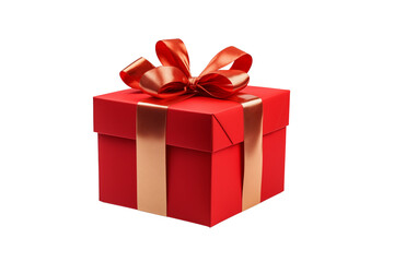 Obraz premium Red christmas present with golden ribbon, gift box isolated on transparent background. Generative ai