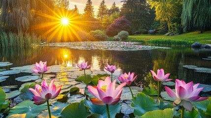 Serene Sunset Over Lotus Pond