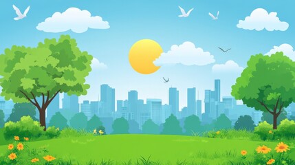 Calming Urban Landscape with Greenery and Sunlight