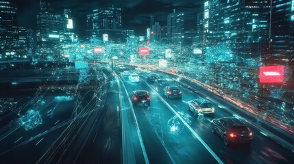 The wireless systems 5g and internet of things, technology 4.0 sensing system. network of vehicle to used internet signal in car when drive ever way.