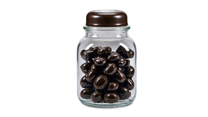 Glass Jar of Chocolate Candies with Brown Lid

