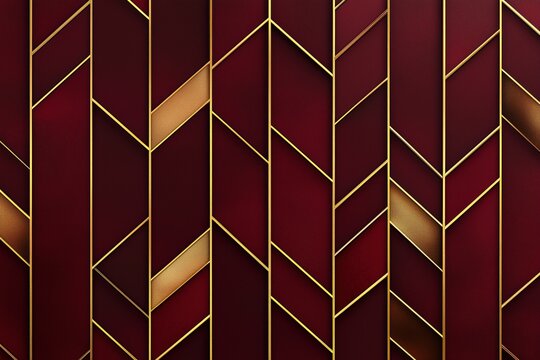 Art Deco background with crisp angular lines in red and gold tones.