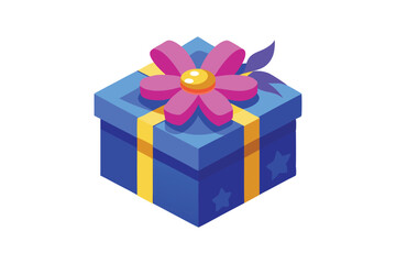 Obraz premium 3d illustration, Gift blue box and pink ribbon vector art illustration.