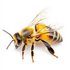 Detailed Macro Photograph of a Vibrant Honeybee Pollinator Isolated on a Clean White Background