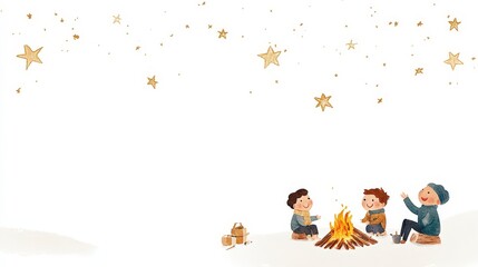Fototapeta premium Cozy Campfire Gathering with Children Under Starry Sky, Illustrating Friendship, Joy, and Outdoor Adventures in Nature Setting