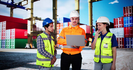 Shipping Port Worker Using Technology. Logistics Management