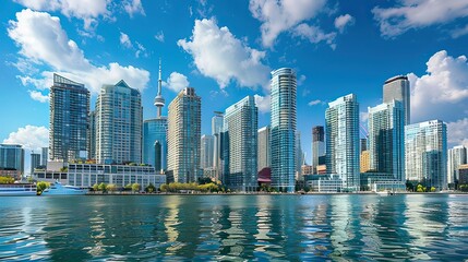Fototapeta premium Toronto's financial district with modern glass skyscrapers.