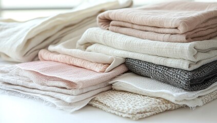 Stack of Soft Neutral-Colored Fabrics