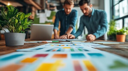 Fototapeta premium Collaborative design meeting office space digital workspace urban close-up teamwork
