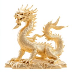 Fototapeta premium Gold Chinese Dragon, isolated on white background