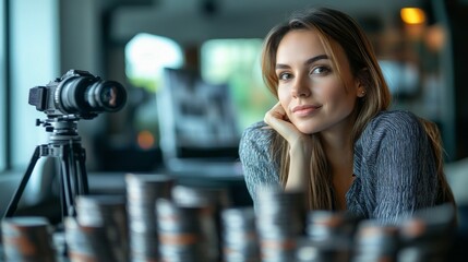 Social media, emoji and phone with woman in city for algorithm, notification and connection