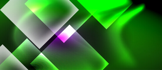 Obraz premium Glass squares with neon shiny light abstract background