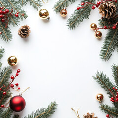 christmas background with fir branches and cones