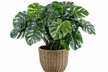Obraz premium Lush Monstera deliciosa in woven pot.