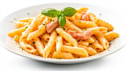 Creamy Tuna Pasta: A delightful dish with a rich and creamy sauce, featuring tender pasta and chunks of tuna, topped with fresh basil.  A perfect and simple meal for any night of the week. 