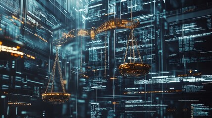 Legal technology advancements in data management modern law firms digital graphics cyber environment futuristic view justice enhancements