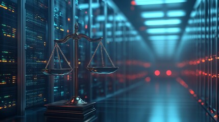 Legal technology integration data center digital justice high-tech environment futuristic view innovation in law