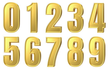 set of gold number 3d render
