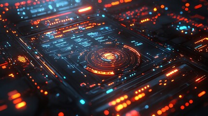 Obraz premium Futuristic digital interface with glowing lights.