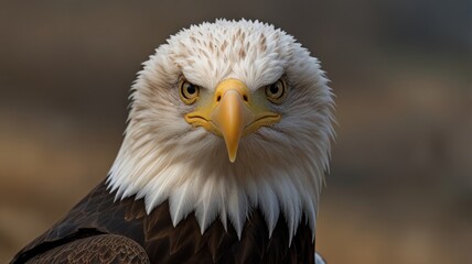 Obraz premium Close-up portrait of a bald eagle, intense gaze, sharp focus.