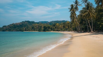 Fototapeta premium Tranquil beach scene tropical paradise nature photography sunny coastline serene view relaxation concept