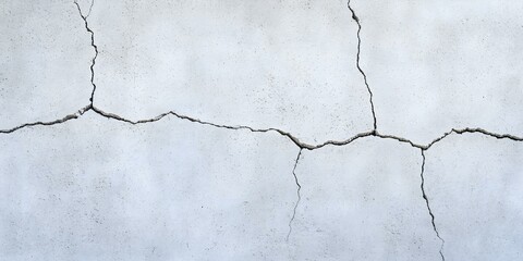 Obraz premium Cracked concrete wall surface with visible fissures and a textured, light gray appearance. Concept Cracked Concrete Texture, Fissured Wall Details, Light Gray Surface Characteristics