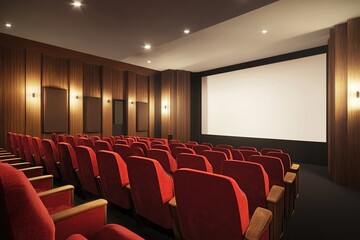 Empty Cinema Theater: Classic Red Seats and Large Screen