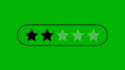 Animation of five-star rating decreasing to two stars on a green screen background, symbolizing customer dissatisfaction, poor quality, and negative service feedback