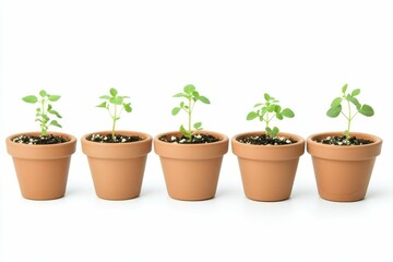 Obraz premium Five potted plants, varying growth stages.