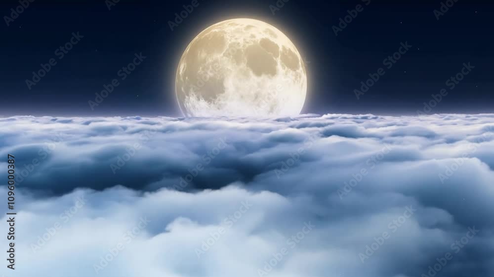 Poster the bright full moon glows softly as it emerges over a blanket of clouds, illuminating the night sky