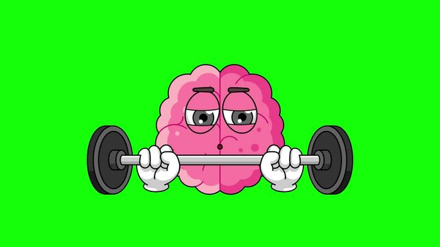 brain emoticon character is in the gym with a barbell