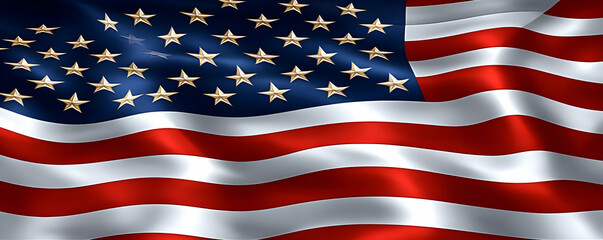 Fototapeta premium Realistic American Flag, Waving Stripes and Stars 3D Illustration Background