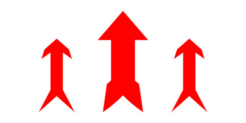 arrows red icon isolated on white background. set of three ( 3 ) arrow up sign. upward direction
