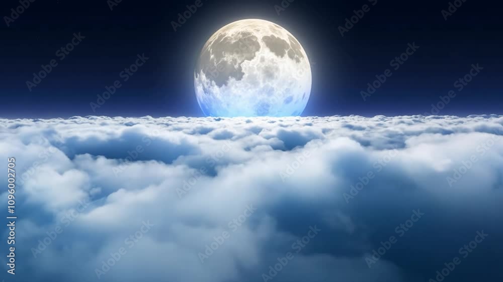 Aufkleber The full moon illuminates the night sky, casting a soft glow over the billowing clouds below, creating a serene and breathtaking atmosphere.